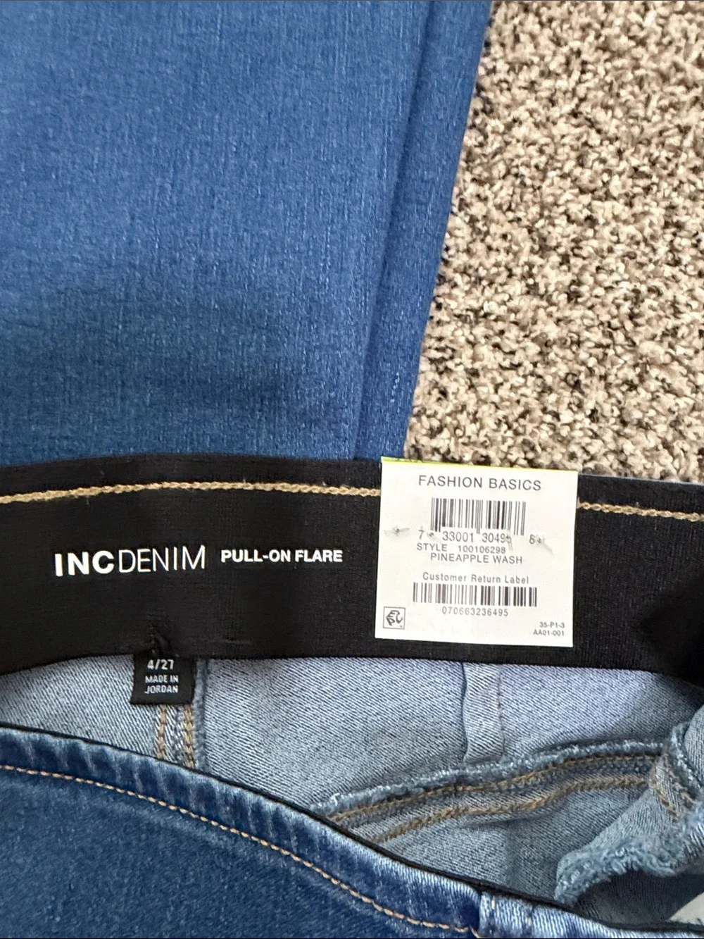 INC DENIUMWomen’s Blue Pineapple washHIGH RISE PULL ON Flare Jeans SIZE 4/27 NWT - Picture 8 of 8